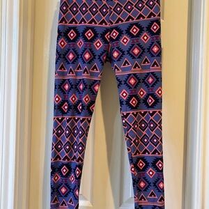 LuLaRoe Women's Leggings with Blue and Pink Geometric Pattern